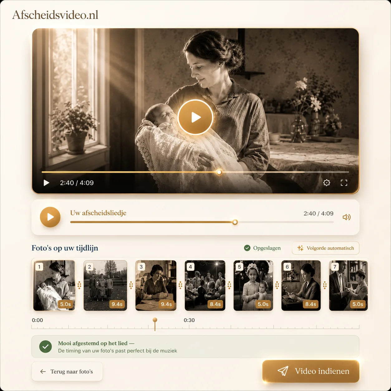 Voorbeeld van de Afscheidsvideo-editor